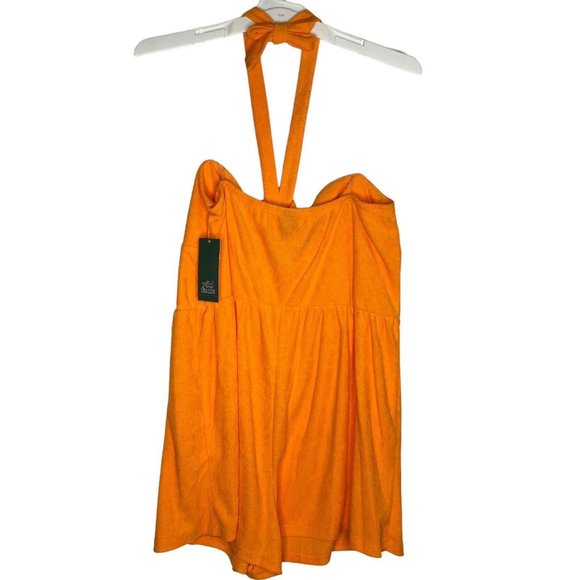 Wild Fable Orange Romper Large Halter Tie Terry Beach Casual Lounge Coverup - Picture 3 of 5